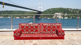 Authentic 4" Thickness Red Arabic Sofa Floor Seating Set, Pallet Sofa, Floor Cushions, Sectional Sofa, Arabic Majilis, Ottoman Couch (4+4'' Thickness Sofa)