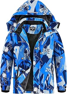 Boy's Ski Jackets Waterproof Winter Coat Fleece Windproof Snowboarding Jacket with Detachable Hood