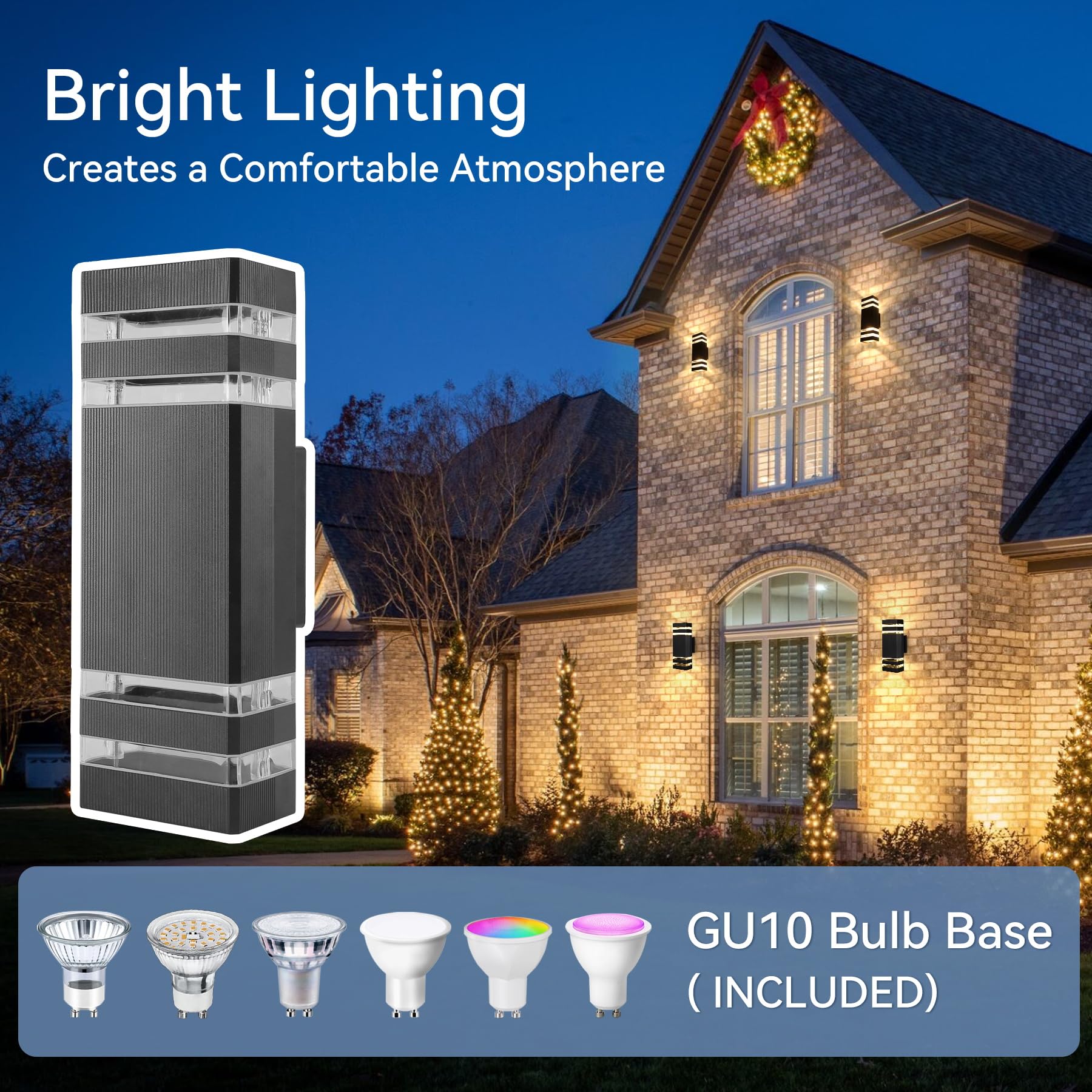 CHENBEN Outdoor Wall Lights Mains Powered IP65 Front Door Lights,Modern Square Outside Wall Lights,Waterproof Up Down Outside Light,External Wall Light for House Porch Garden,with GU10 Bulbs,2 Pieces - Image 4