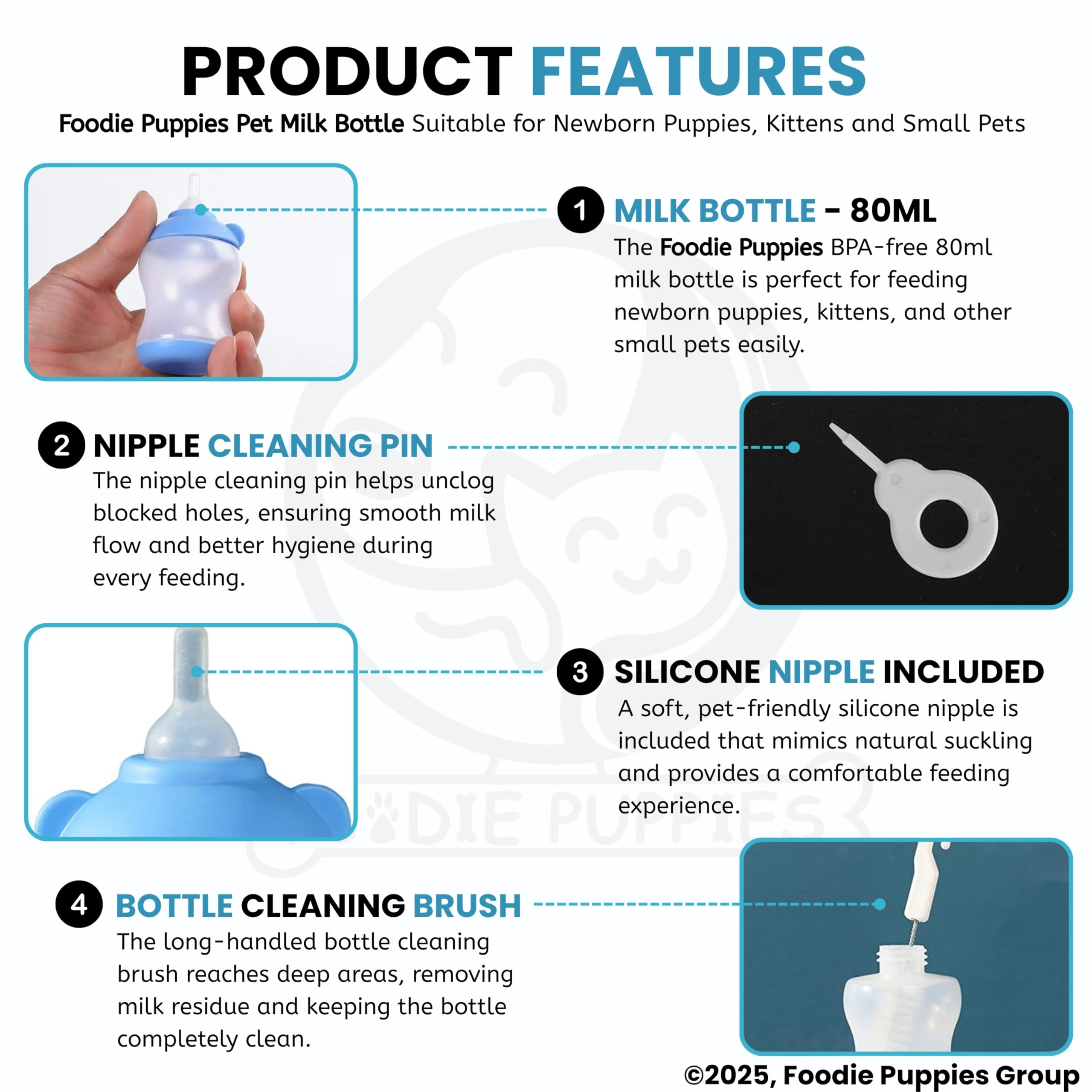 Foodie Puppies Pet Feeding Bottle Kit for Dogs, Puppies and Cats - (80 ml) | Milk Nursing Bottle with Accessories | BPA-Free, Portable, Durable and Safe Pet Hydration 2