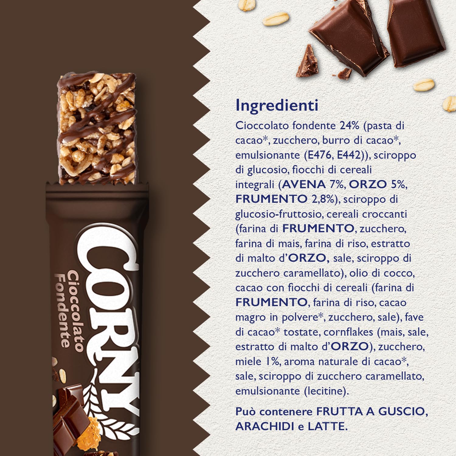 CORNY Original | 60 Barrette ai Cereali con Cioccolato Fondente, 10 Confezioni da 6 Barrette x 23 g, Senza Olio di Palma, Senza Conservanti, Cacao Certificato Rainforest Alliance