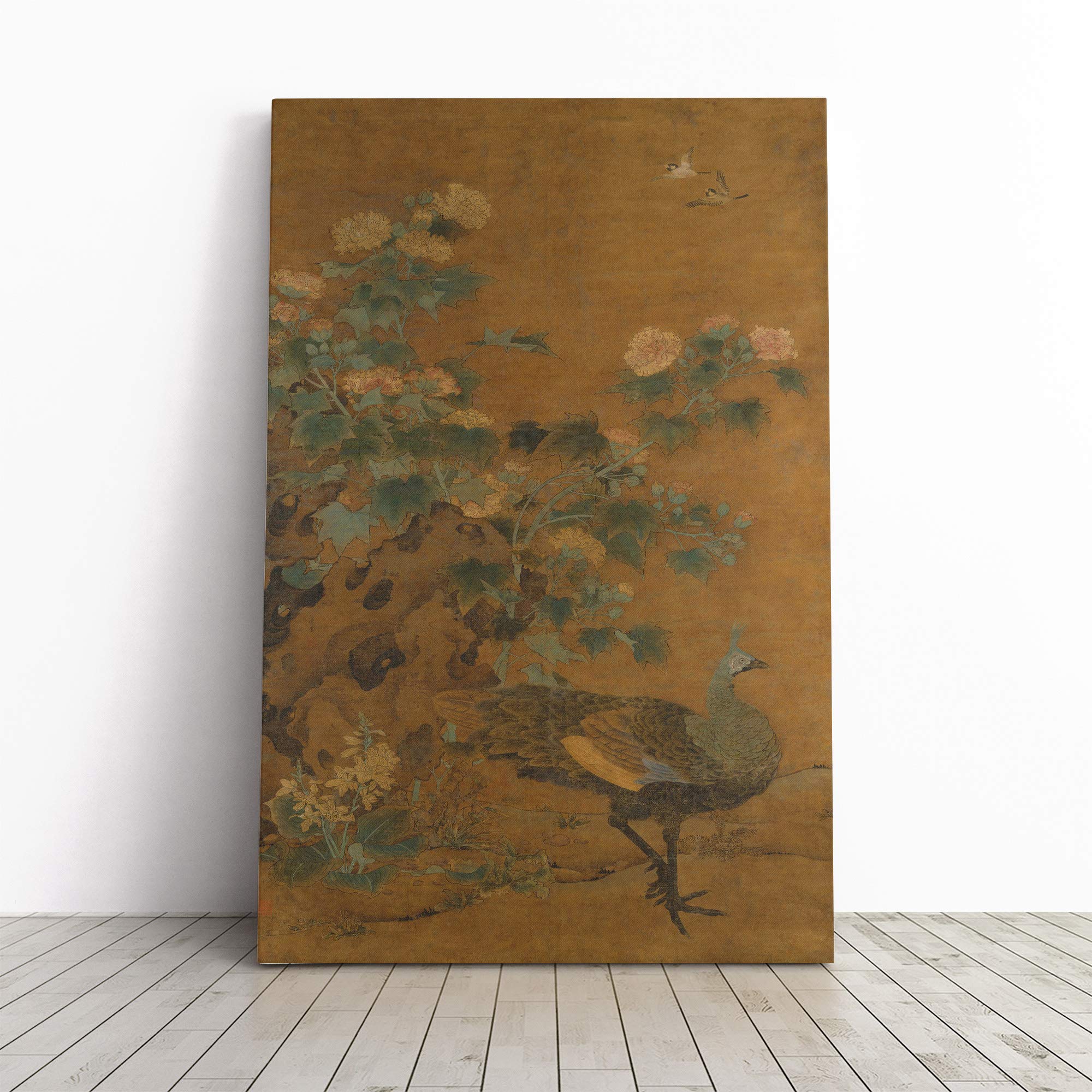 Yao Tingmei Oriental Peacock and Hollycock Canvas Print | Gallery Wrapped 30mm Frame Wall Art | 24x16 inches | Ready to Hang | Modern Picture | Living Room Bedroom Lounge Office