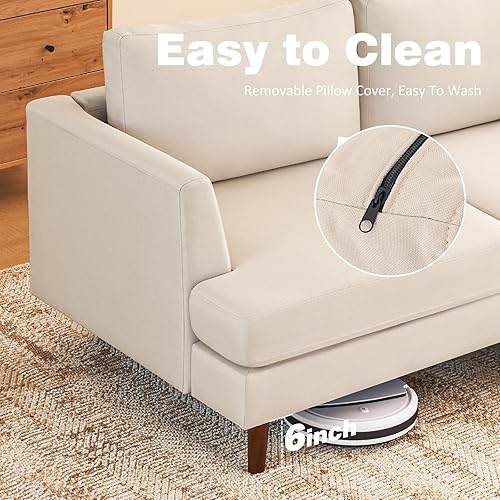 Miniatura 7 de Furnimart Sofá biplaza de 66 pulgadas de ancho, sofá de asiento profundo para sala de estar, sofá de mediados de siglo de 2 asientos, cómodo sofá