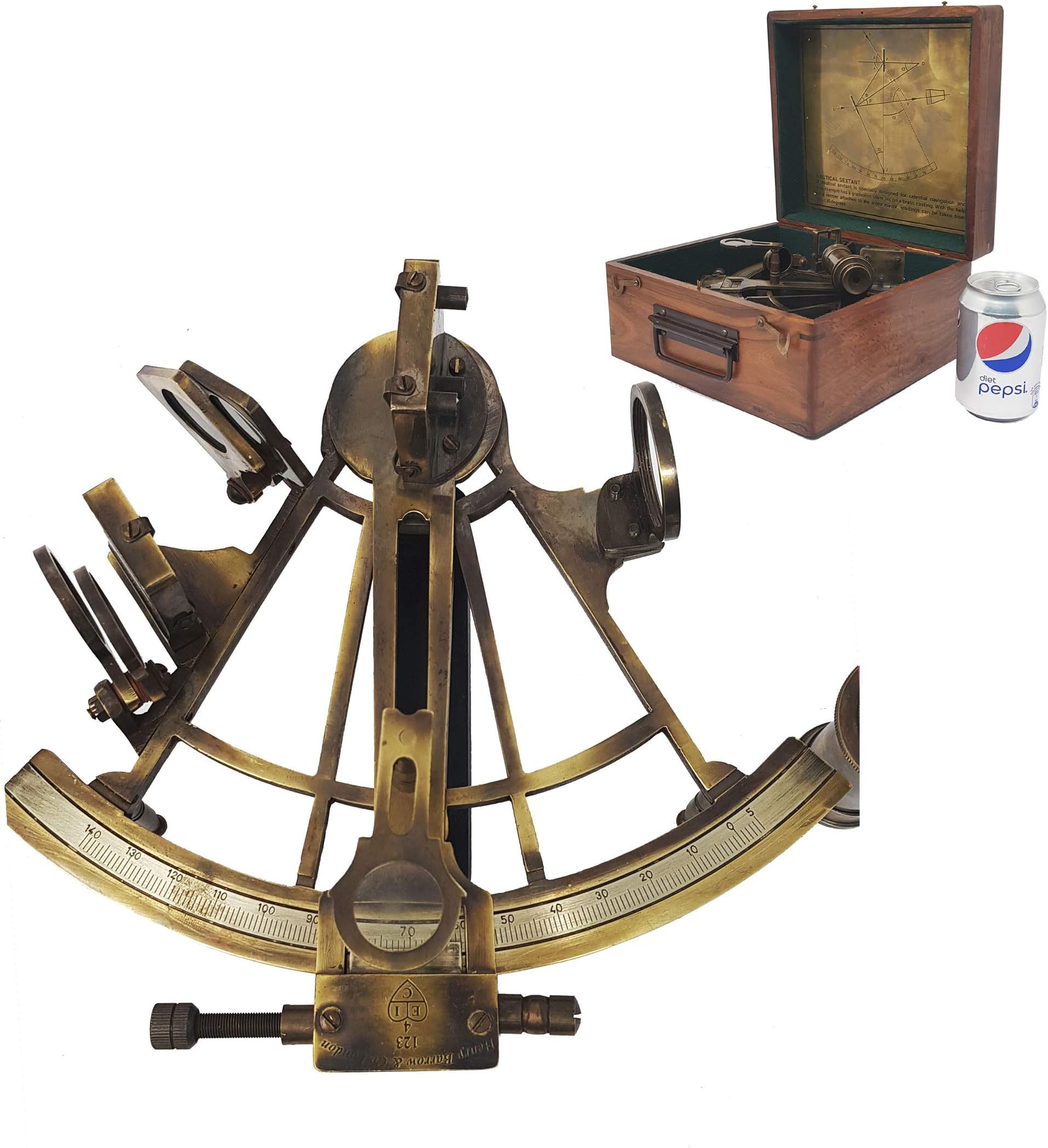 Brass Nautical - Large Brass Sextant Navigation Instrument Sextante Navegacion Marine Sextant in Hardwood Gift Box (6 inches, Antique Patina)