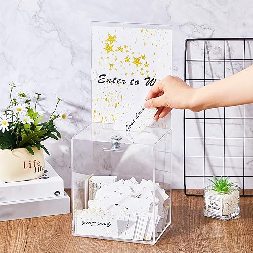 Miniatura 4 de Teling Caja de donación alta de acrílico con placa de bloqueo y letrero de 6.7 x 5 x 8 pulgadas, caja de sugerencias segura con placa de letrero y