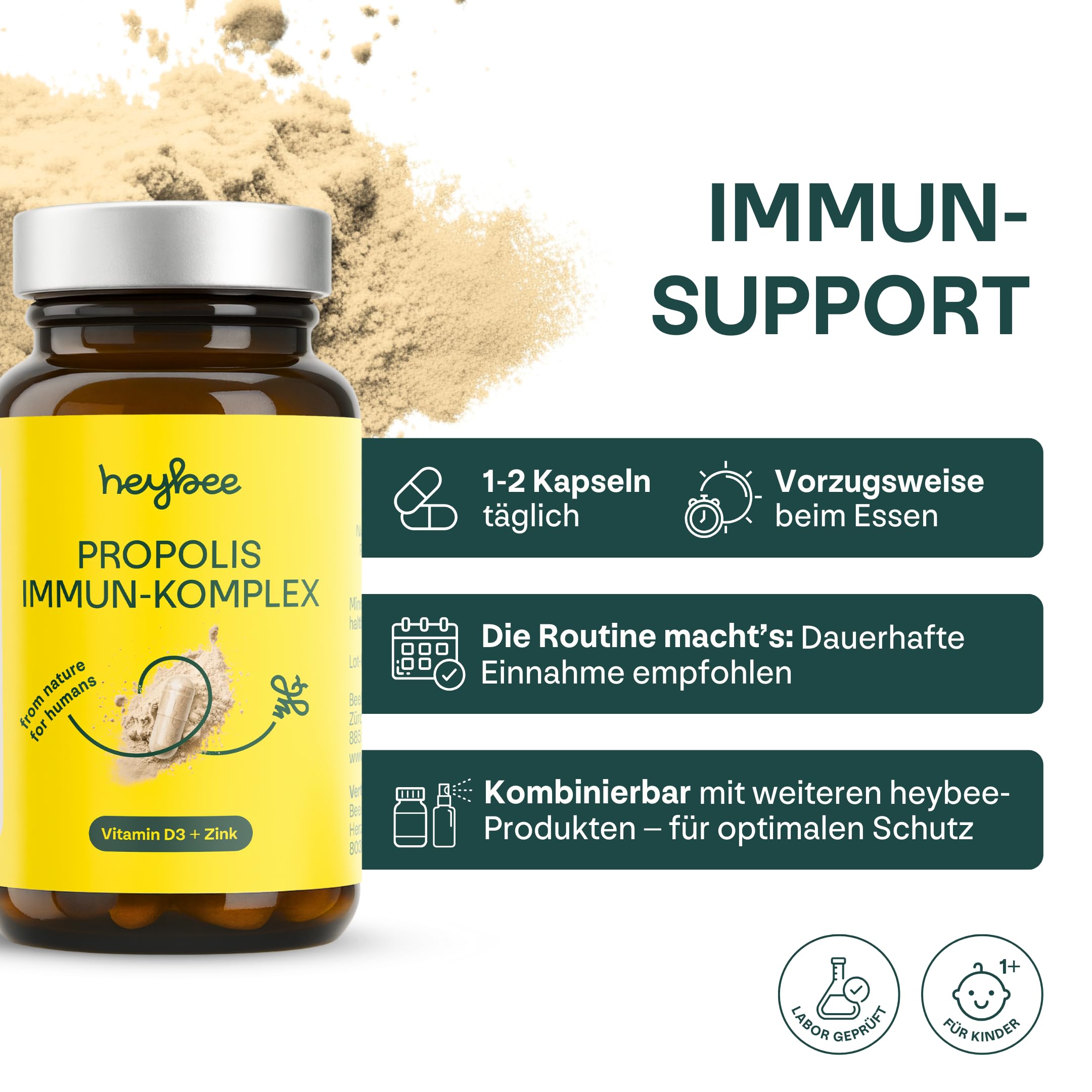 Propolis-Kapseln – pflanzliche Kapseln zur Immunstärkung mit Vitamin D und Zink (1x 60 Kapseln), für Kinder und Erwachsene, Unterstützung während der Pollenallergie