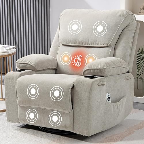 Rocker Recliner Chair with Massage and Heated, 360°Swivel Rocking Manual