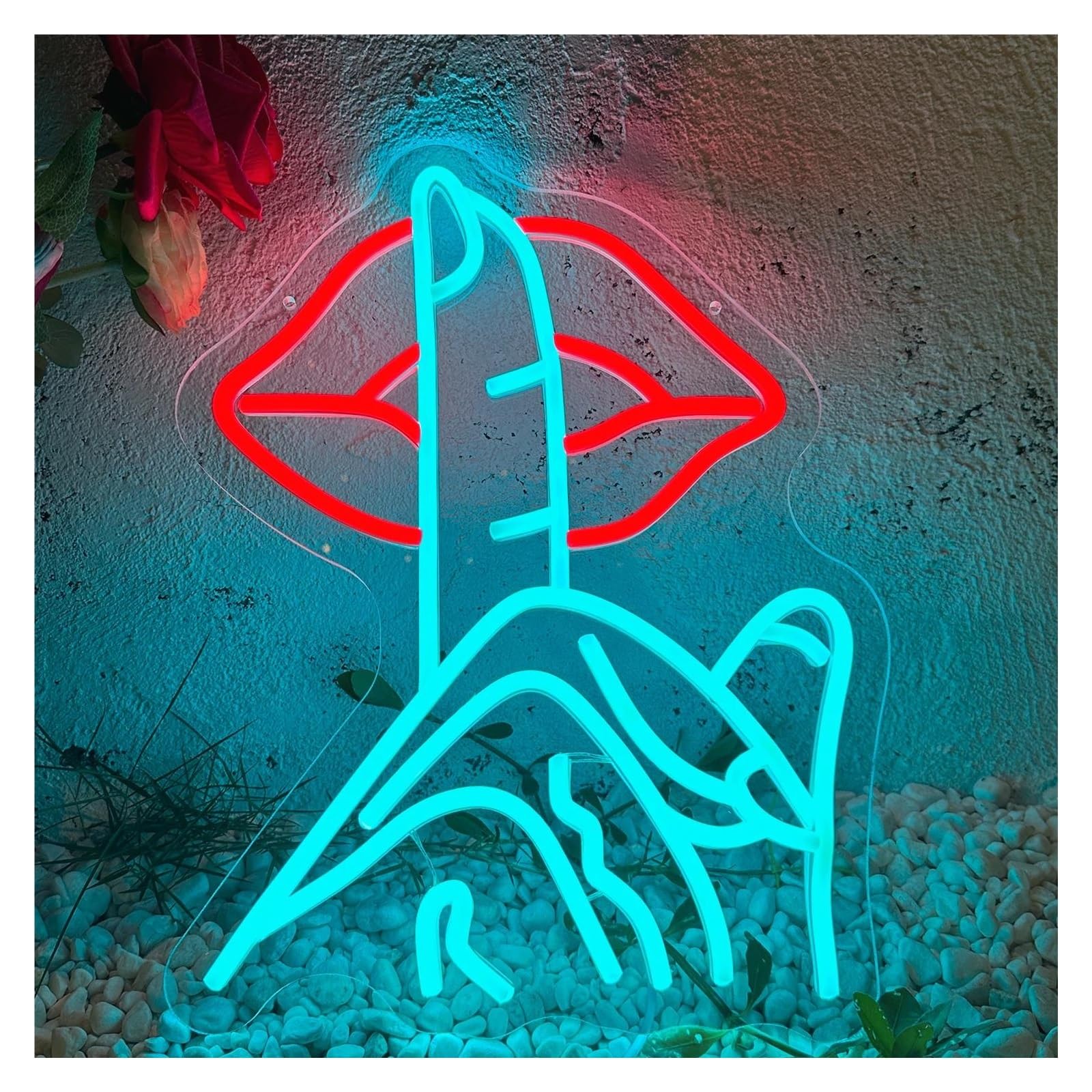 LEMST Signs Lamp Lip Neon Signs USB Powered Adjustable Brightness Gestures Neon Lights, Suitable for Bistro Party Decor 29.6cmx38cm(B)