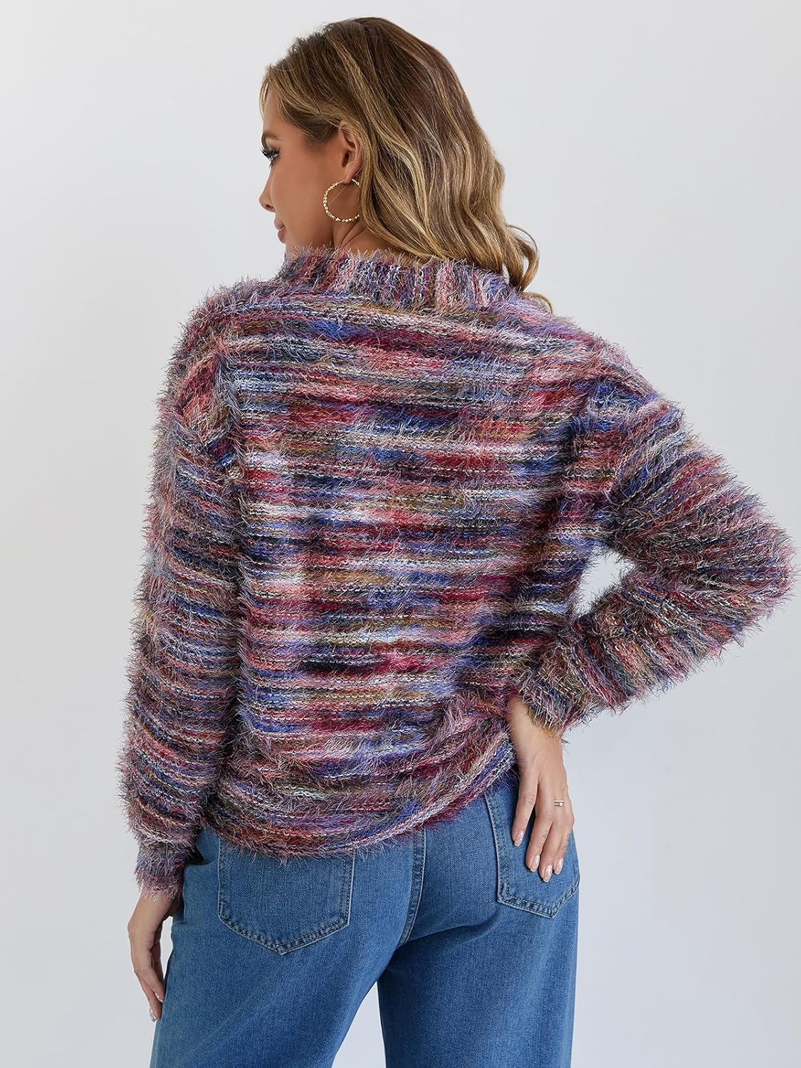 QIANXIZHAN Women's Fuzzy Cardigan, V Neck Knit Button Cardigans Fall Outfits for Women 2025 - Image 2