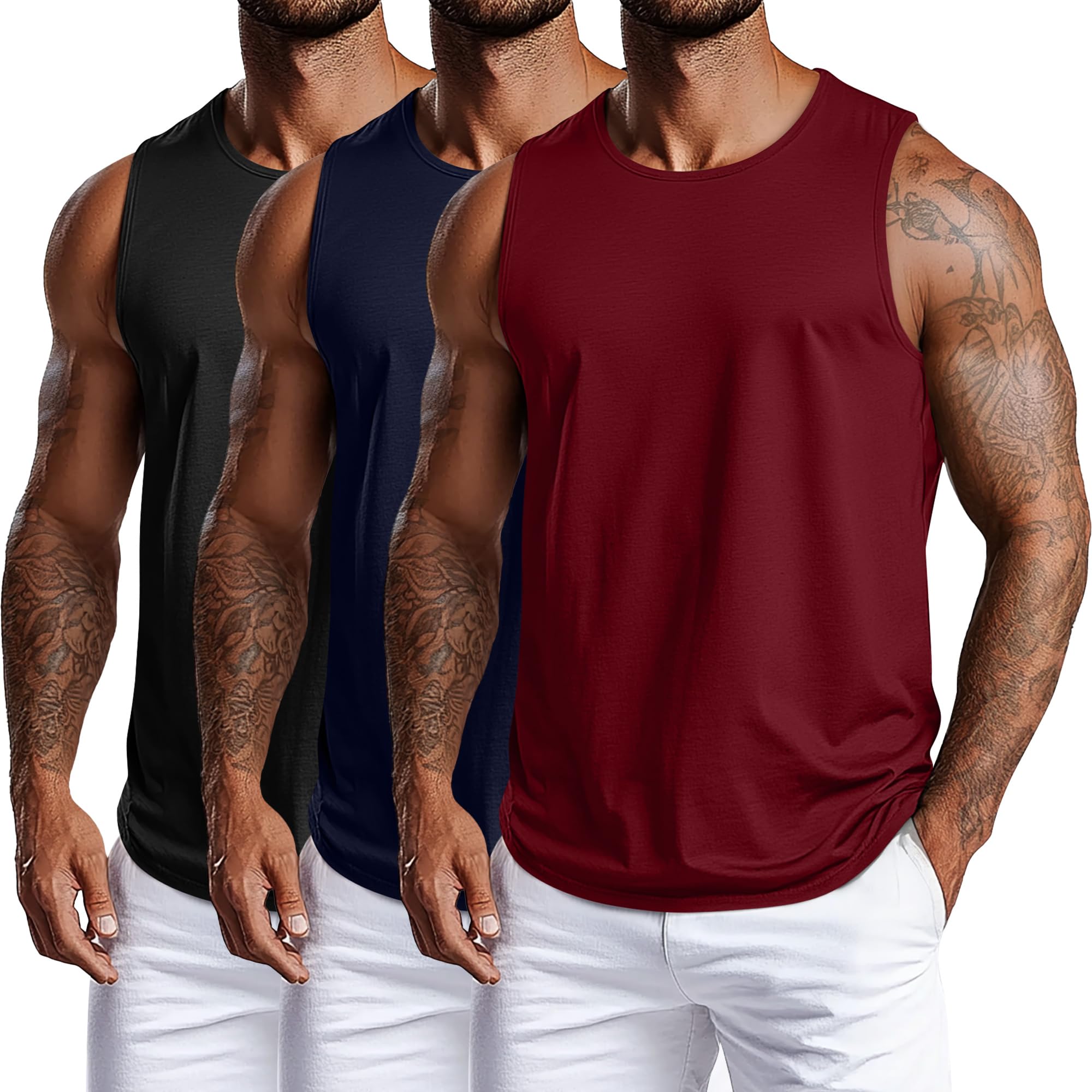 Evervibe 3er-Pack große und große Baumwoll-Tanktops für Herren, Übergröße, Workout, ärmellos, Rundhalsausschnitt, Muskel-Shirts, L-5XL