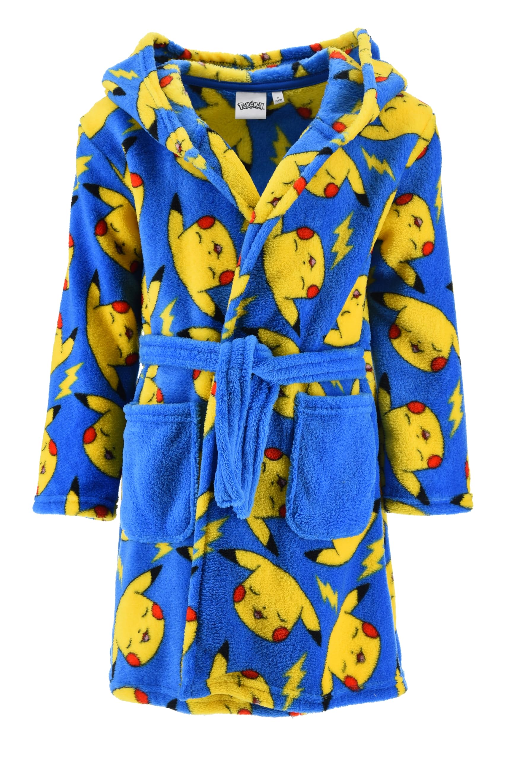 Pokemon Robe De Chambre pour Garçon, Robe Doux Motif Pikachu Peignoir en Polaire Velours, Tailles 4 à 12 Ans
