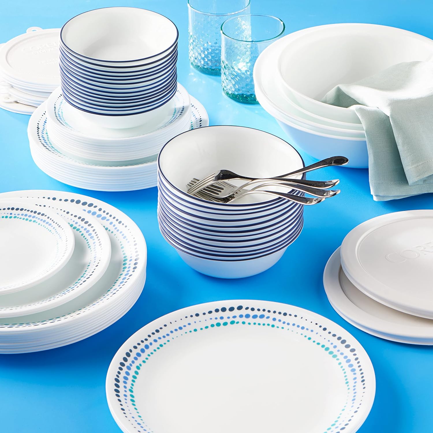 Dinnerware Set (4pc Set, Ocean Blues)-Set for 4 | Includes 4 x Din