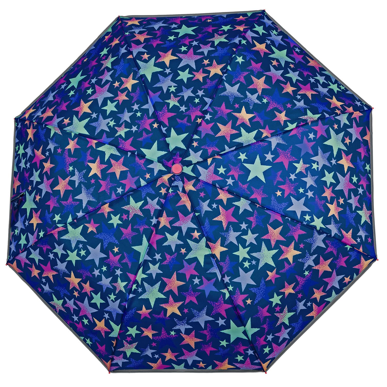 PERLETTI Klein Kinder Regenschirm Pink für Mädchen - Rosa Kinderschirm Reflektierend mit Rosa Pink Lila Motiv - Taschenschirm Kompakt Windsicher Sturmfest 7+ Jahre - Durchmesser 91 cm