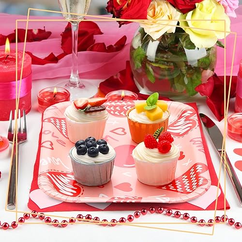 Miniatura 9 de Ziliny 24 platos de papel desechables de 13 x 9 pulgadas, bandejas rectangulares para servir con amor, Día de la Madre, San Valentín, fiesta, fiesta