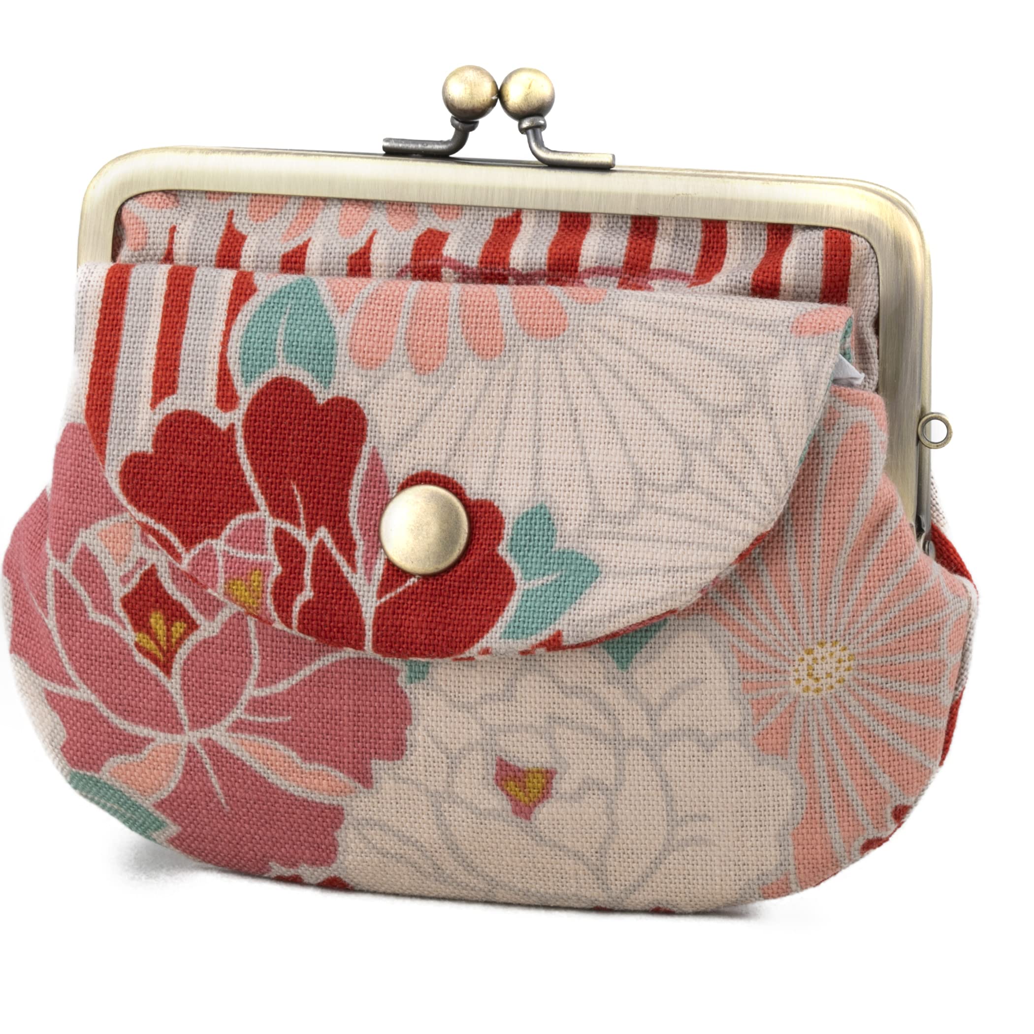 Noren Japanese Kiss-Lock Coin Purse Double Pocket Gamaguchi 5.5x4.7in