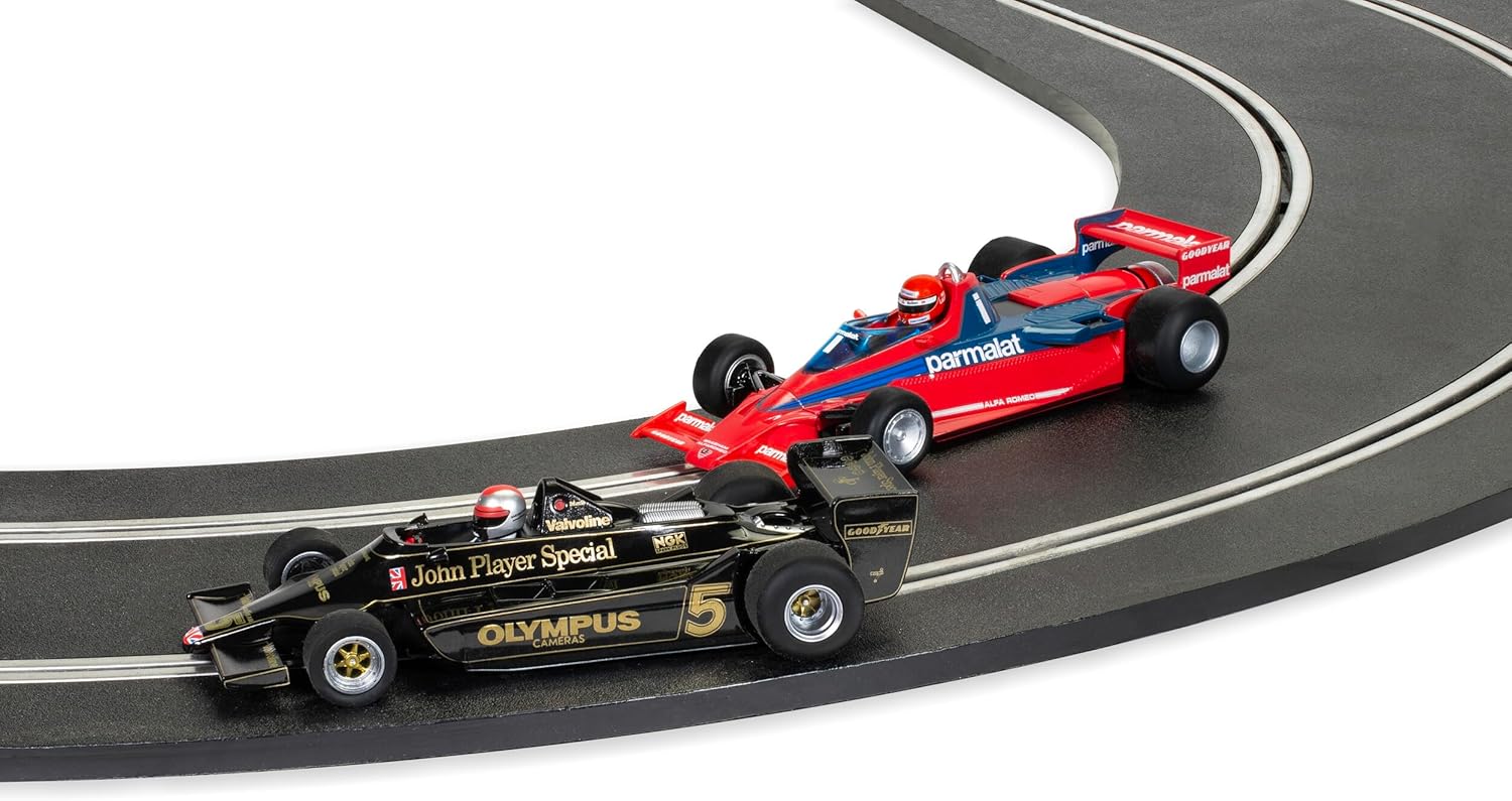 Scalextric Brabham BT 46B and Lotus 79 on a race track