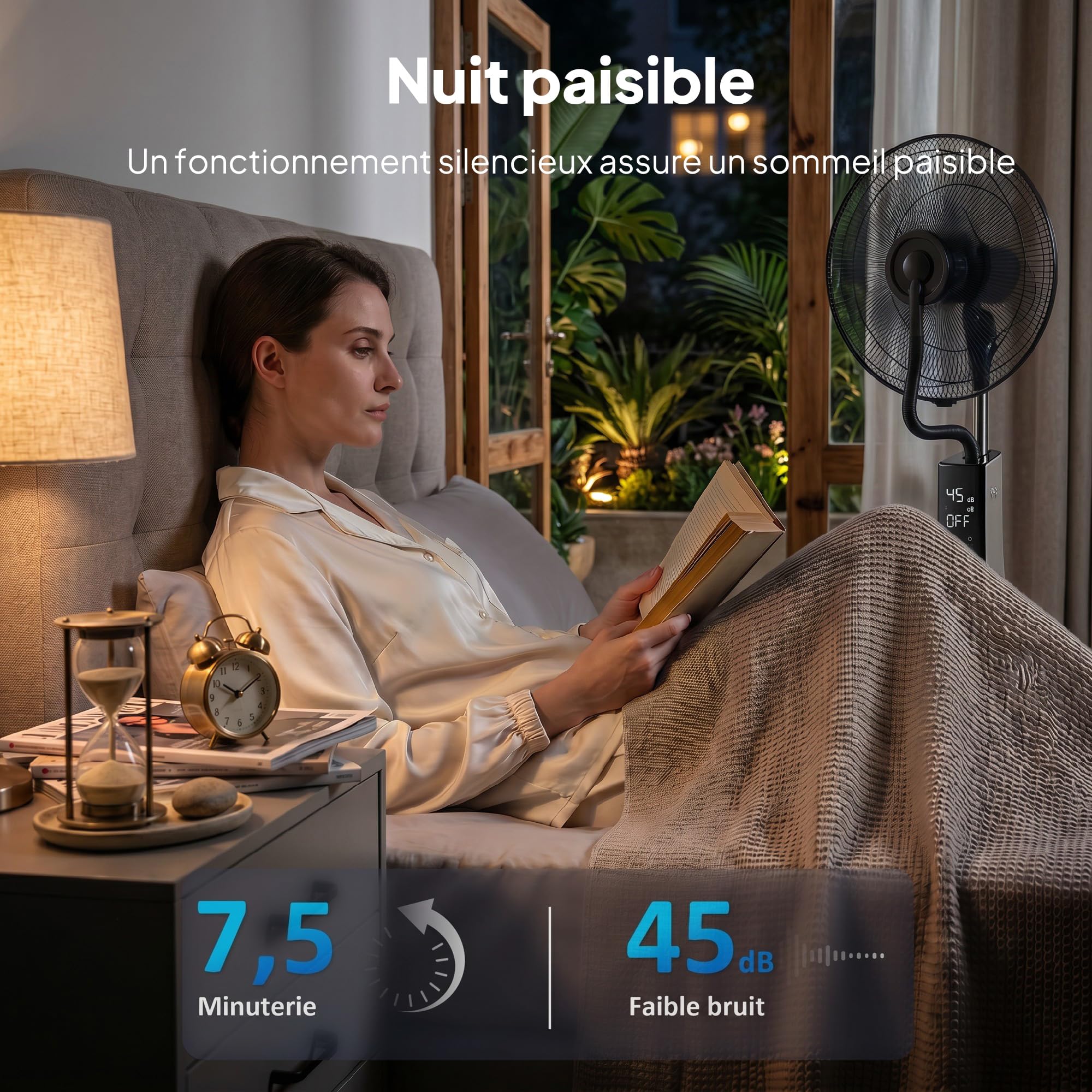 HOMCOM Ventilatore Nebulizzatore con Serbatoio da 3L, 3 Velocità e 3 Modalità, Ventilatore a Piantana con Ruote, Timer 7.5h, Oscillazione 75°, Inclinazione 15°, Display LED, Telecomando, 90W, Ø50cm