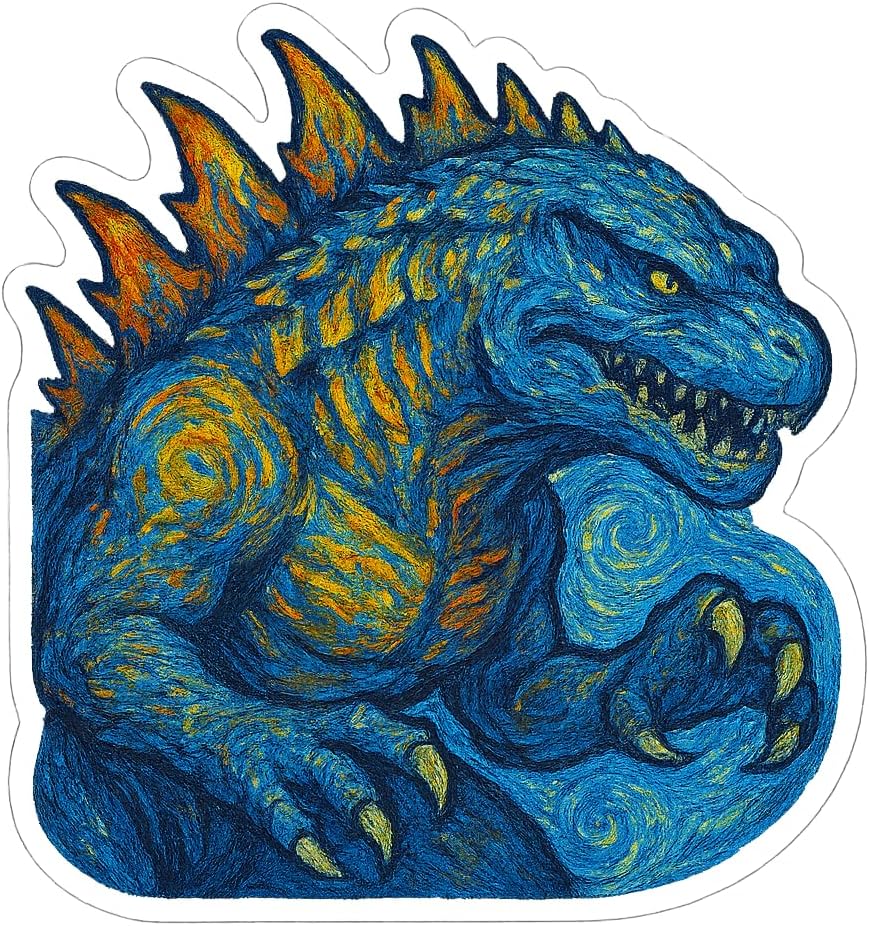 (3 Pack) Post-Impressionist Gogh Style Zilla 1998 Godzilla Sticker (3" x 3")