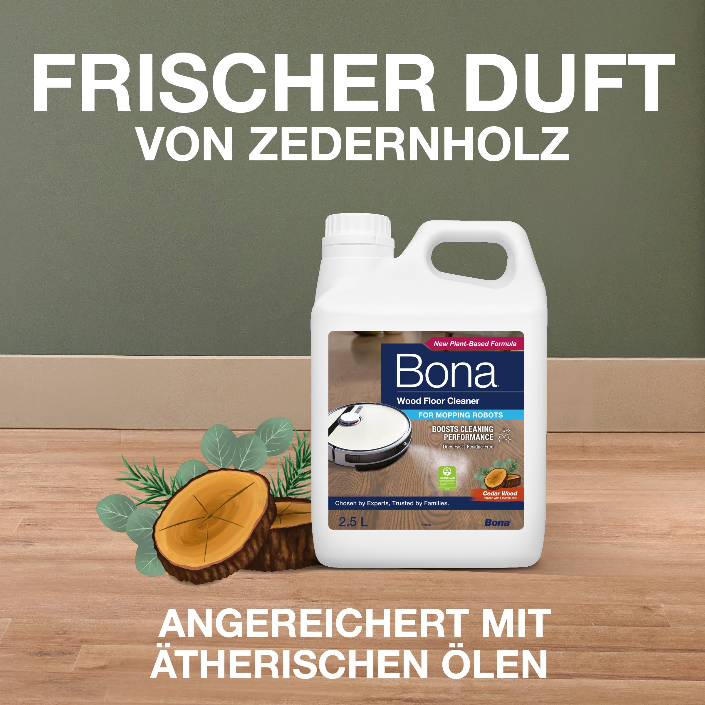 Bona Wischroboter Reinigungsmittel Bodenreiniger 2,5 L Parkettreiniger | Wischroboter & Saugroboter, Nass- & Trockensauger, Holzboden Konzentrat, Saugwischer Reinigungsmittel, Zedernholz-Duft