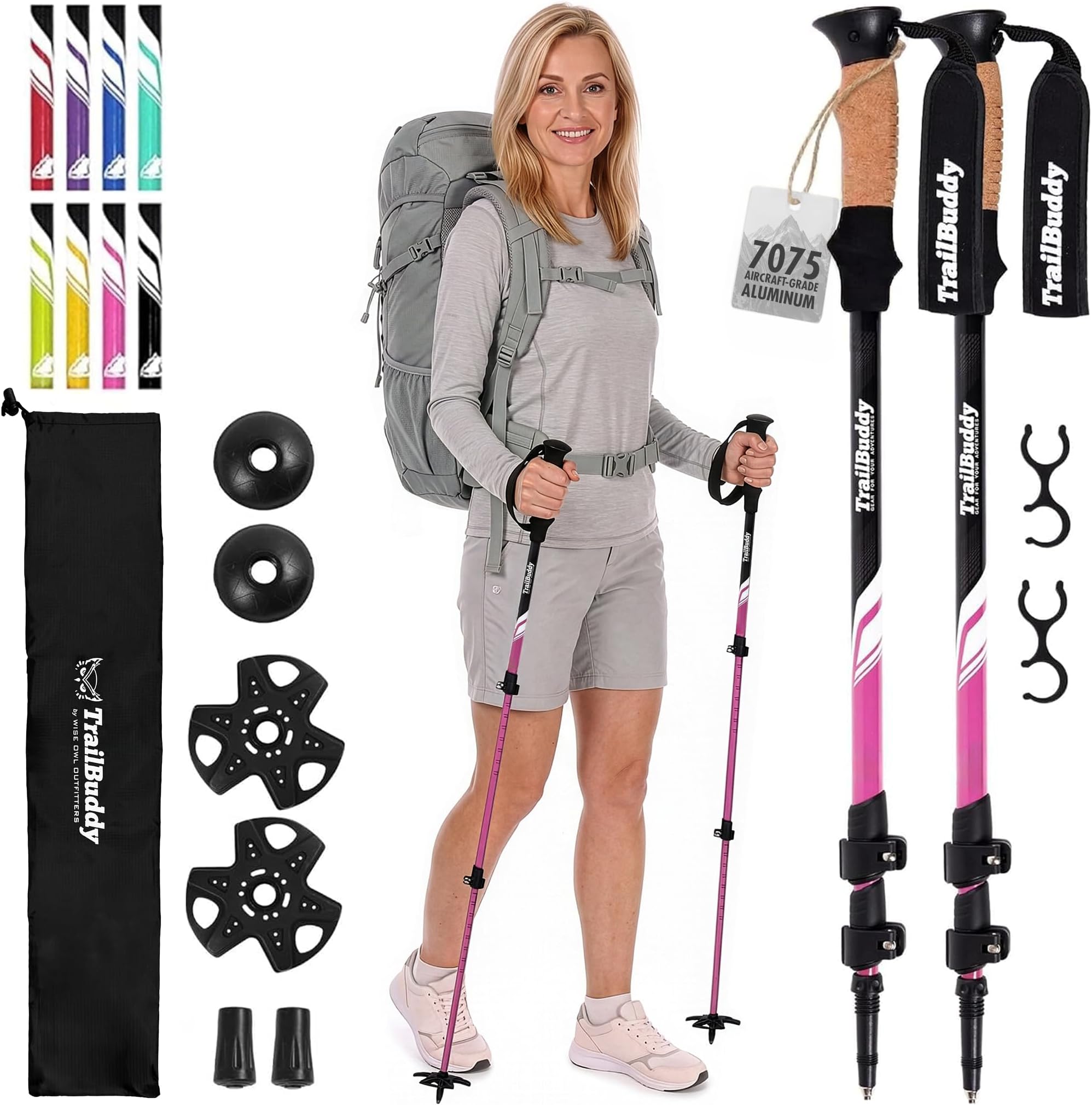 Trekking Poles – Lightweight 7075 Aluminum Hiking Poles for Women, Men & Seniors – Collapsible Walking Sticks for Travel, Trails & Balance