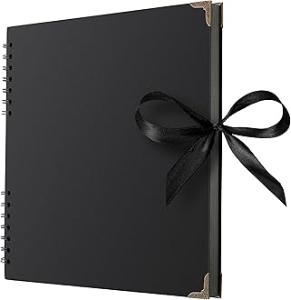 Bstorify Square Large Black Scrapbook Photo Albums 80 Pages (11 x 11 inch) Thick Kraft Paper Scrap Book, Memory Book, Ribbon Closure - Ideal for Your Scrapbooking, Art & Craft Projects