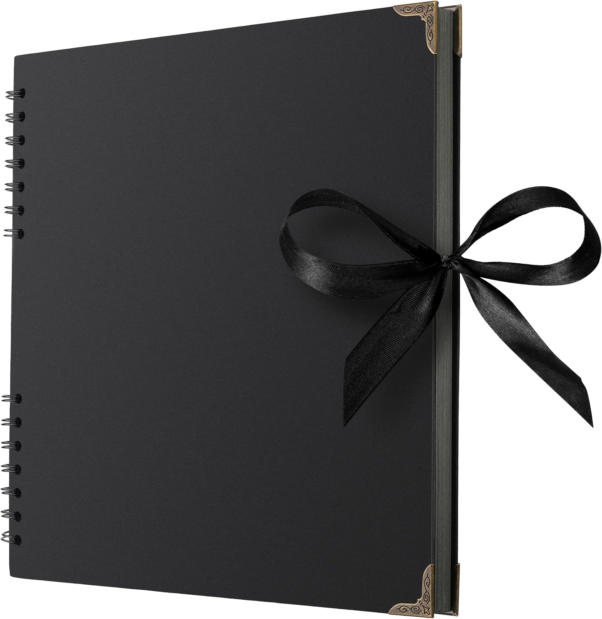 Bstorify Square Large Black Scrapbook Photo Albums 80 Pages (28 x 28 cm) Thick Kraft Paper Scrap Book, Memory Book, Ribbon Closure. Ideal for Your Scrapbooking, Art & Craft Projects (Black 28 x 28 Cm)