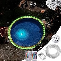 Vista 2 de Luces LED de piscina para piscinas sobre el suelo, 39.4 pies, impermeable, control remoto, sumergibles, luces LED para borde con 2 cuerdas