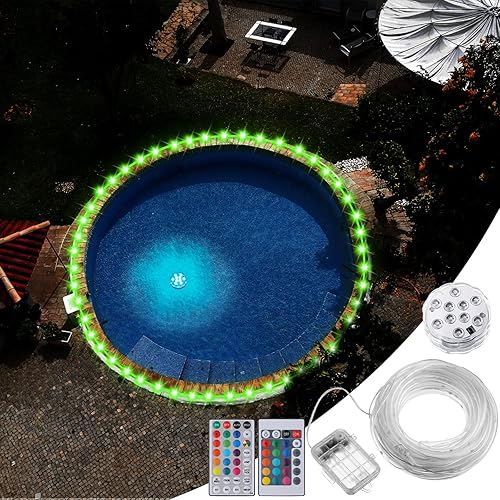 Miniatura 2 de Luces LED de piscina para piscinas sobre el suelo, 39.4 pies, impermeable, control remoto, sumergibles, luces LED para borde con 2 cuerdas