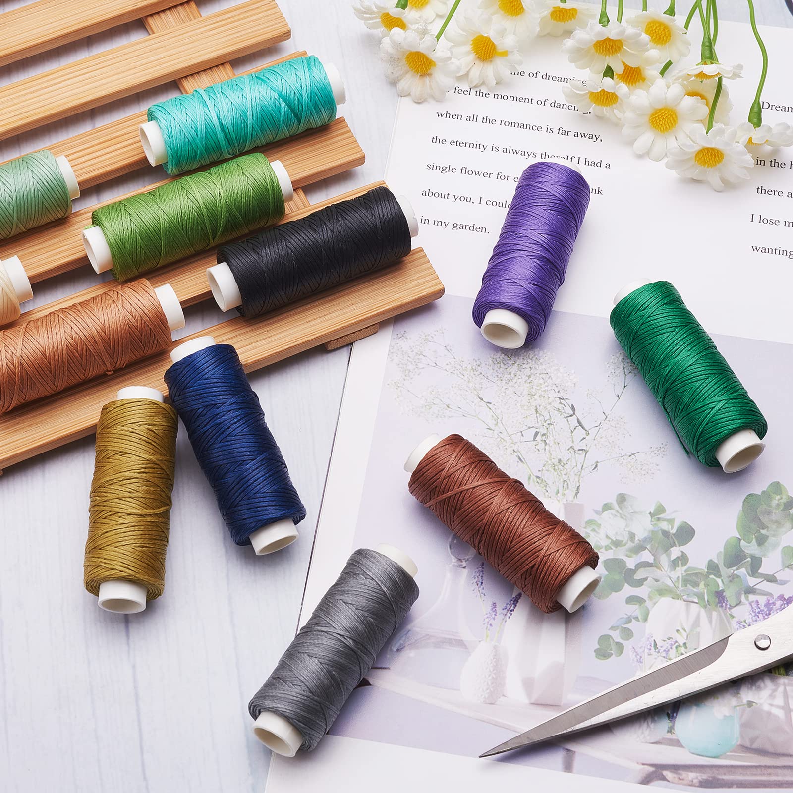 BEEFLYING 12 Rolls 0.8mm Waxed Thread for Sewing Polyester Waxed Cord Sewing Thread String for Macrame Bookbinding - Image 3