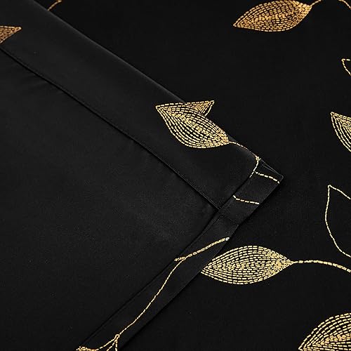 Miniatura 5 de Bujasso - Cortinas de oscurecimiento total doradas y negras con patrón de hojas de oro, cortinas para oscurecer la habitación con aislamiento