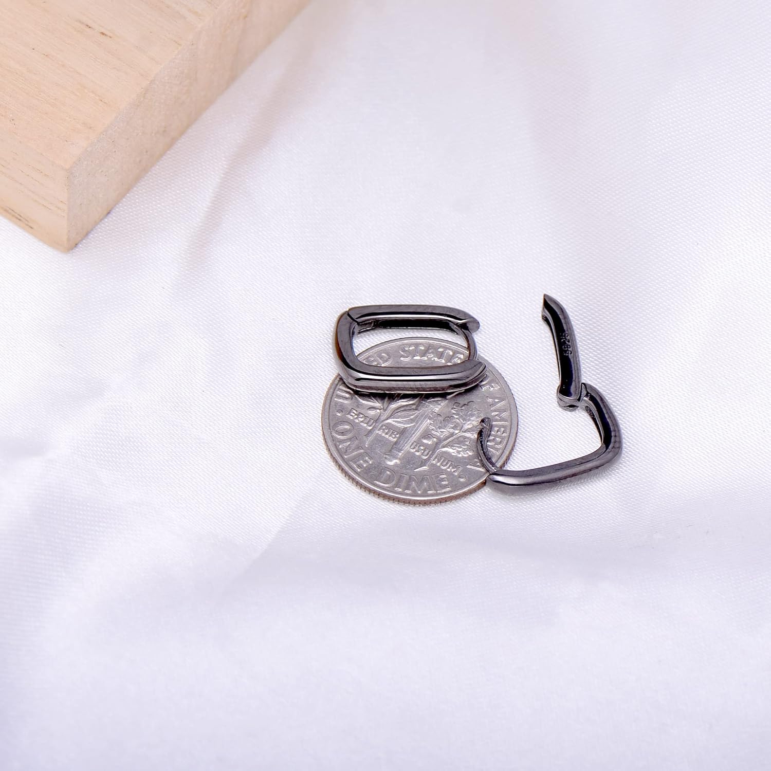 925 Sterling Silver Tiny Huggie Hoop Earrings Rounded Rectangle, Black Rhodium Plated - Image 4