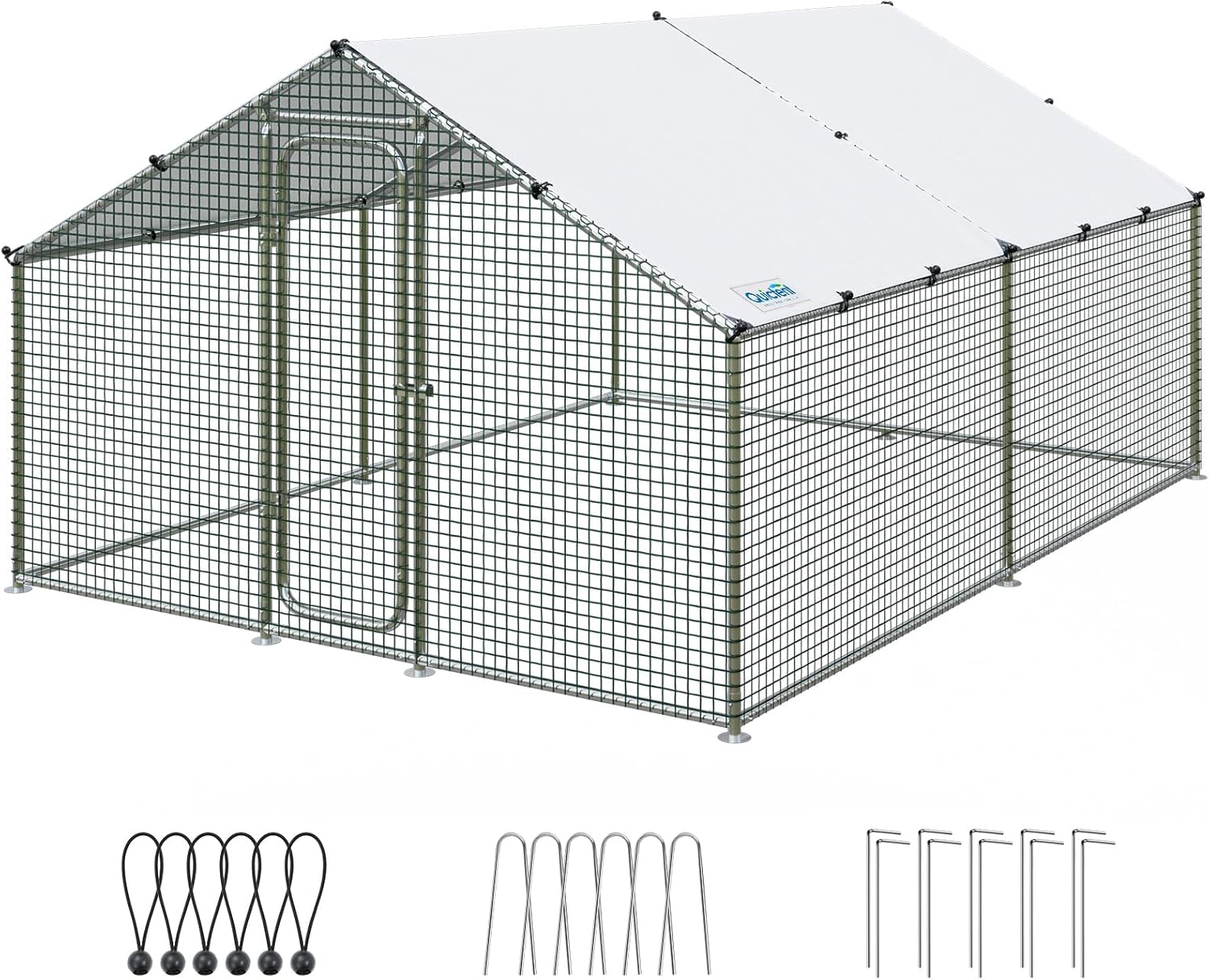 Quictent Large Metal Chicken Coop Run for 20+ Poultry with Galvanized Hardware Cloth and Waterproof Roof Cover, Outdoor Walk-in Cage Peak Hen House for Yard Farm, 12x9x6.6FT