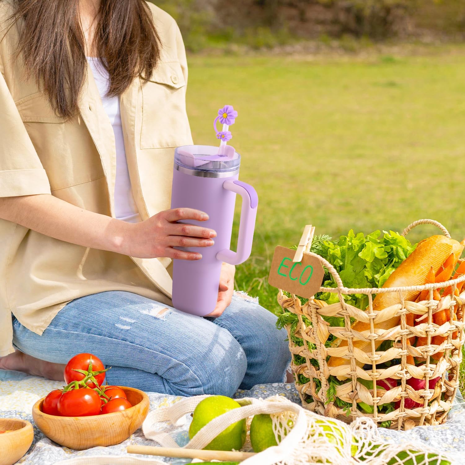 4 Pcs Cherry Blossom Straw Toppers for Stanley Cup,Silicone straw topper for Stanley 20&30&40 Oz Tumbler,Cherry blossom straw covers fits perfectly with all Cups of 10mm/0.4inches - Image 4