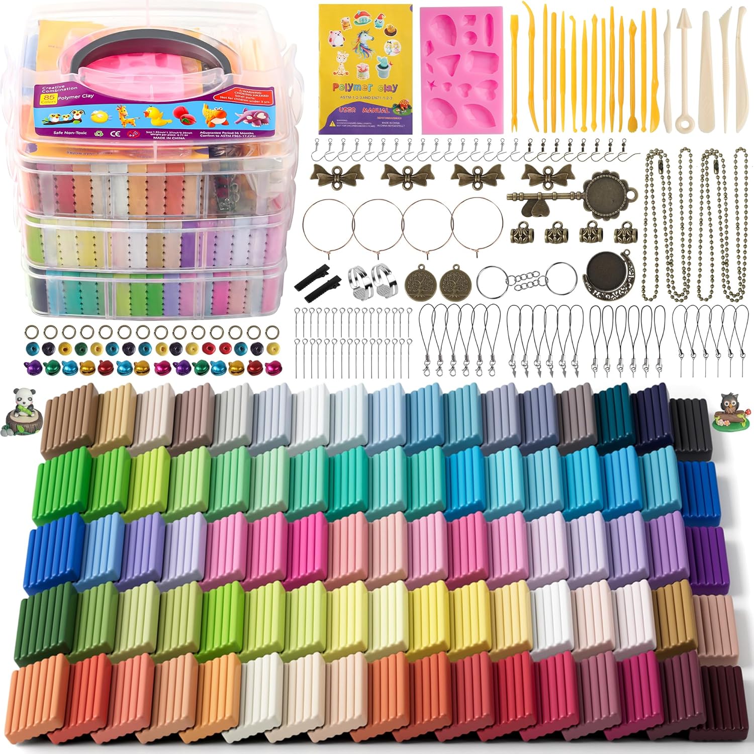 Aestd-ST Polymer Clay Kits, 85 Colors Oven Bake Modeling Clay for Kids, Non-Sticky Molding Clay with Sculpting Tools and DIY Accessories, Holiday Gift for Children and Artists