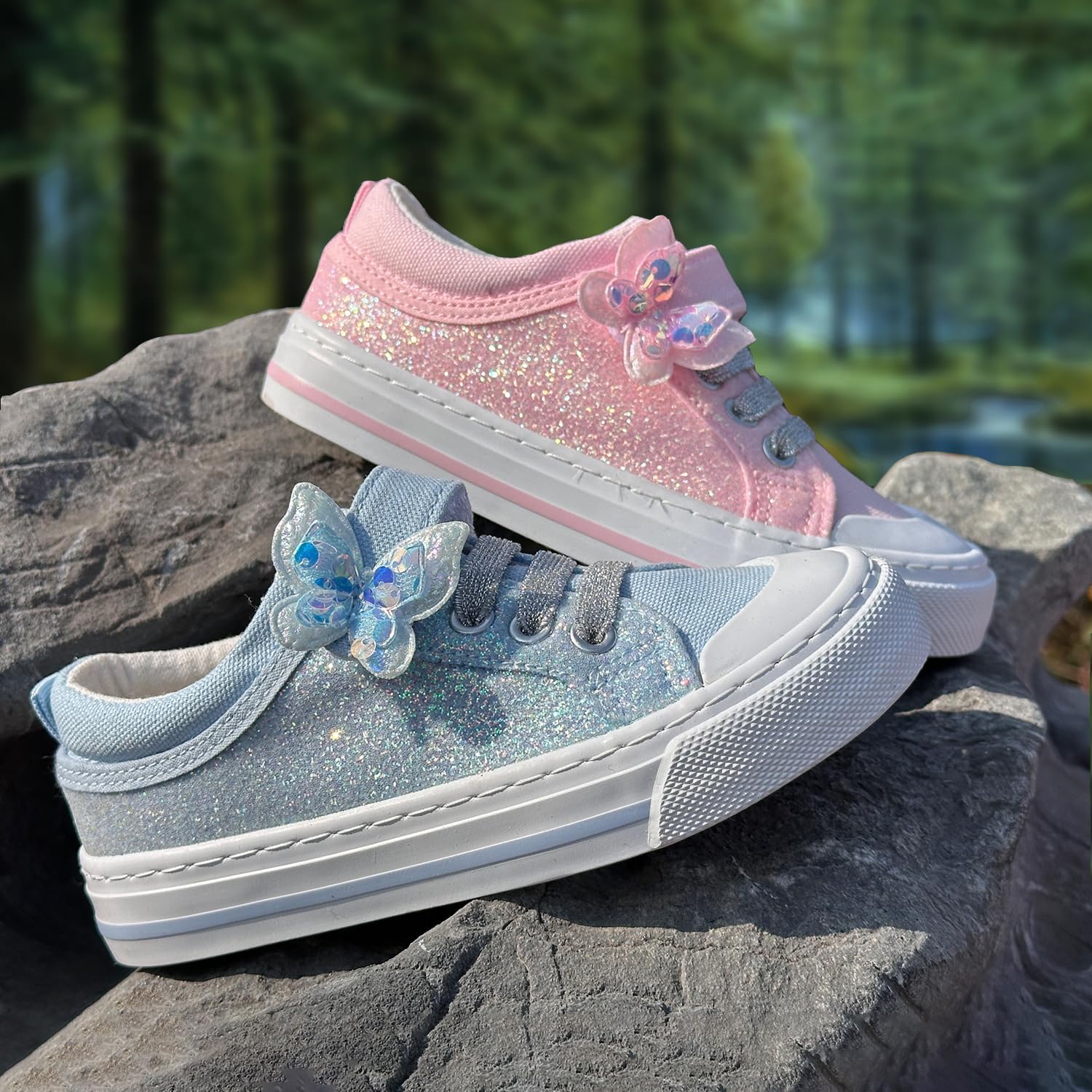 ToandonToddler Kids Sneakers Sparkle Fashion Glitter Sequins Canvas Shoes - Image 2