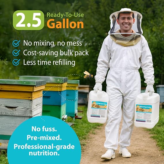HIVE ALIVE EZ Feed Super Syrup 2.5 Gallon, Ready-to-Use Feed & Syrup Liquid in Jerrycan, No-Mix Food Liquid Concentrate for Hives, Spring Feeding & Winter Support