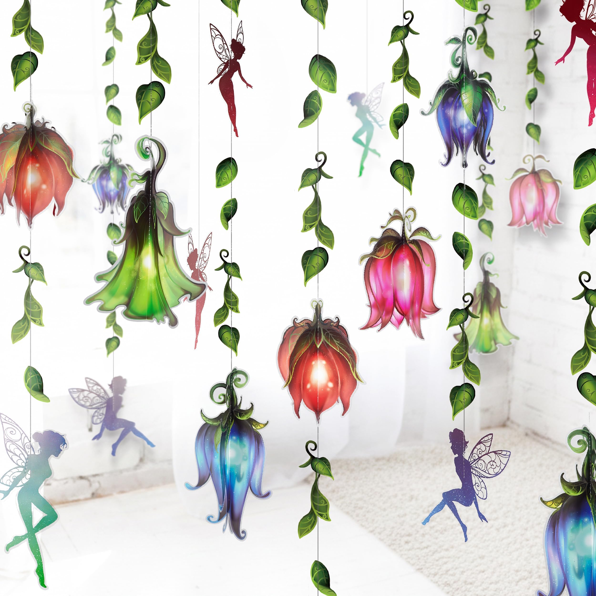 Cheerland Enchanted Forest Fairy Garlands 16 Pcs 3D Wildflower Garland Fairy Party Decorations Flower Banner for Enchanted Garden Party Woodland Theme Picnic Woodland Birthday Decorations