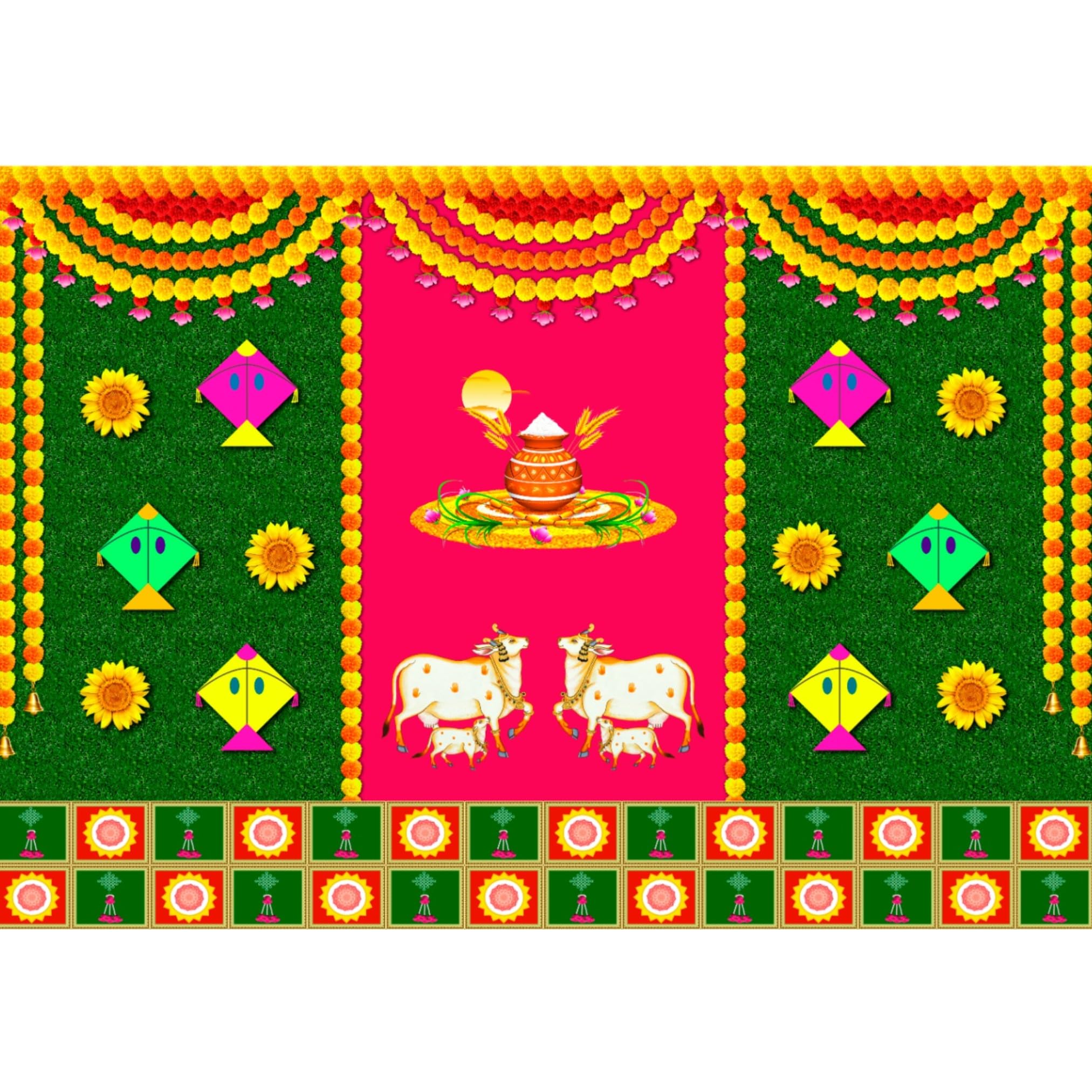 Sri Yagnaa (Pongal - 9) - Pongal Backdrop Cloth for Decoration - Sankranthi Theme Backdrop - Backdrop for Pongal Festival - Festival Decorative Backdrops - 8x5 ft-image-10