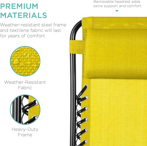 Miniatura 124 de Best Choice Products Juego de 2 sillas reclinables ajustables de malla de acero con gravedad cero con almohadas y bandejas portavasos, color arena
