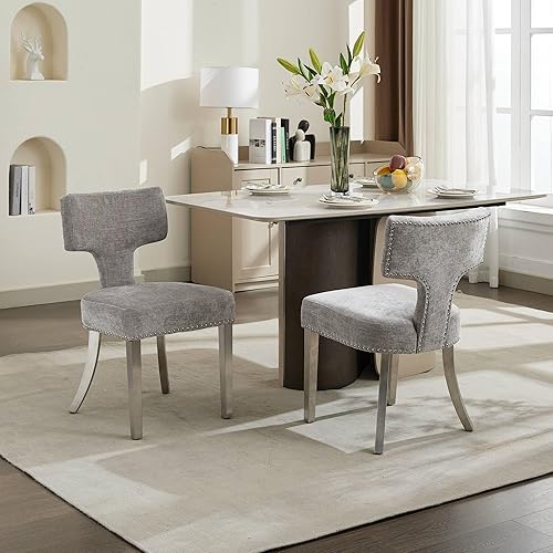 Vista 16 de Juego de 2 taburetes de bar de altura de mostrador con tapicería de lino de granja, respaldo curvado con marco de madera dura para encimera