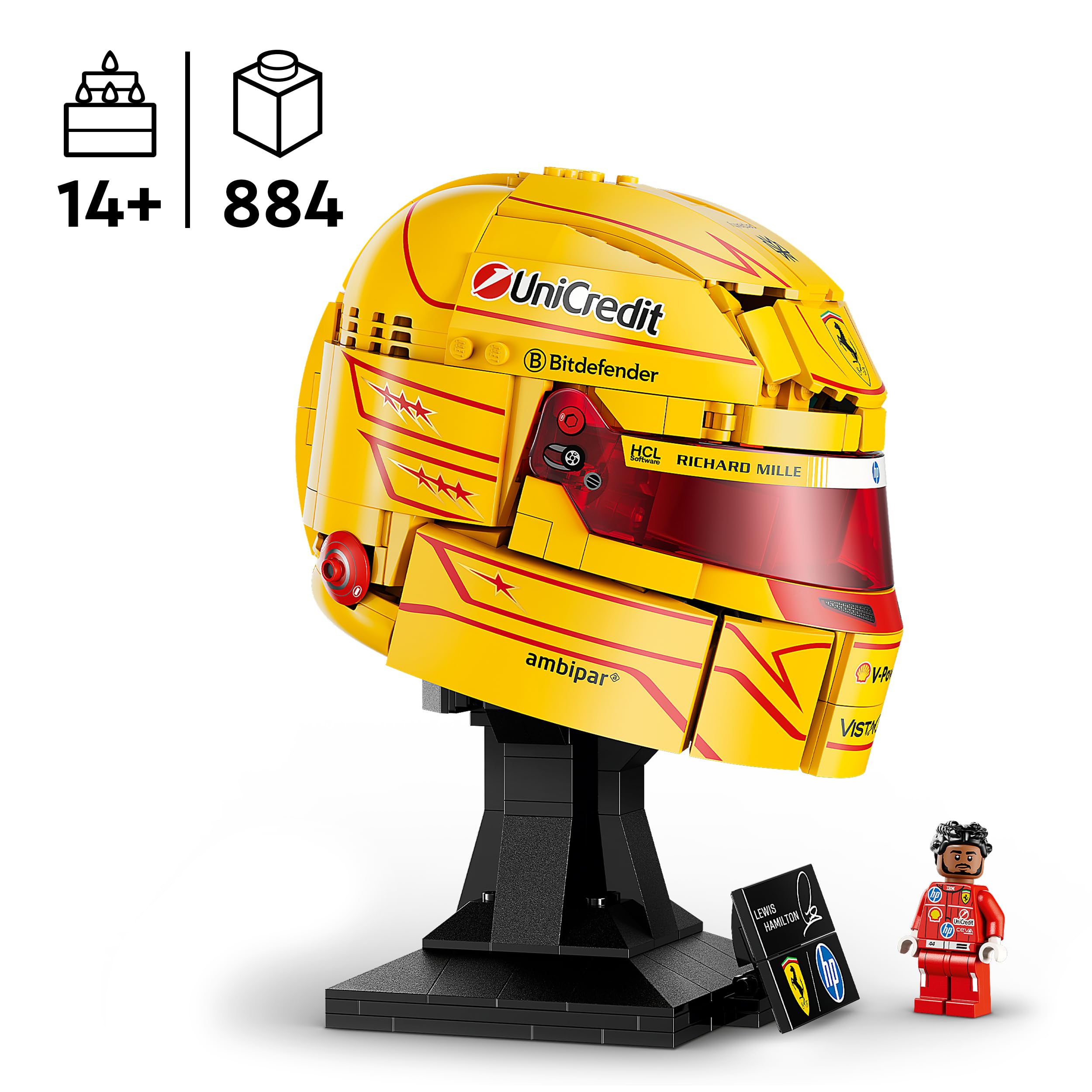LEGO Editions Scuderia Ferrari HP Lewis Hamilton Helm - F1 Merchandise - Ausstellungsmodell Bausatz mit sammelbarer Minifigur - Geschenk für Jungen ab 14 Jahren und Erwachsene Motorsportfans - 43022