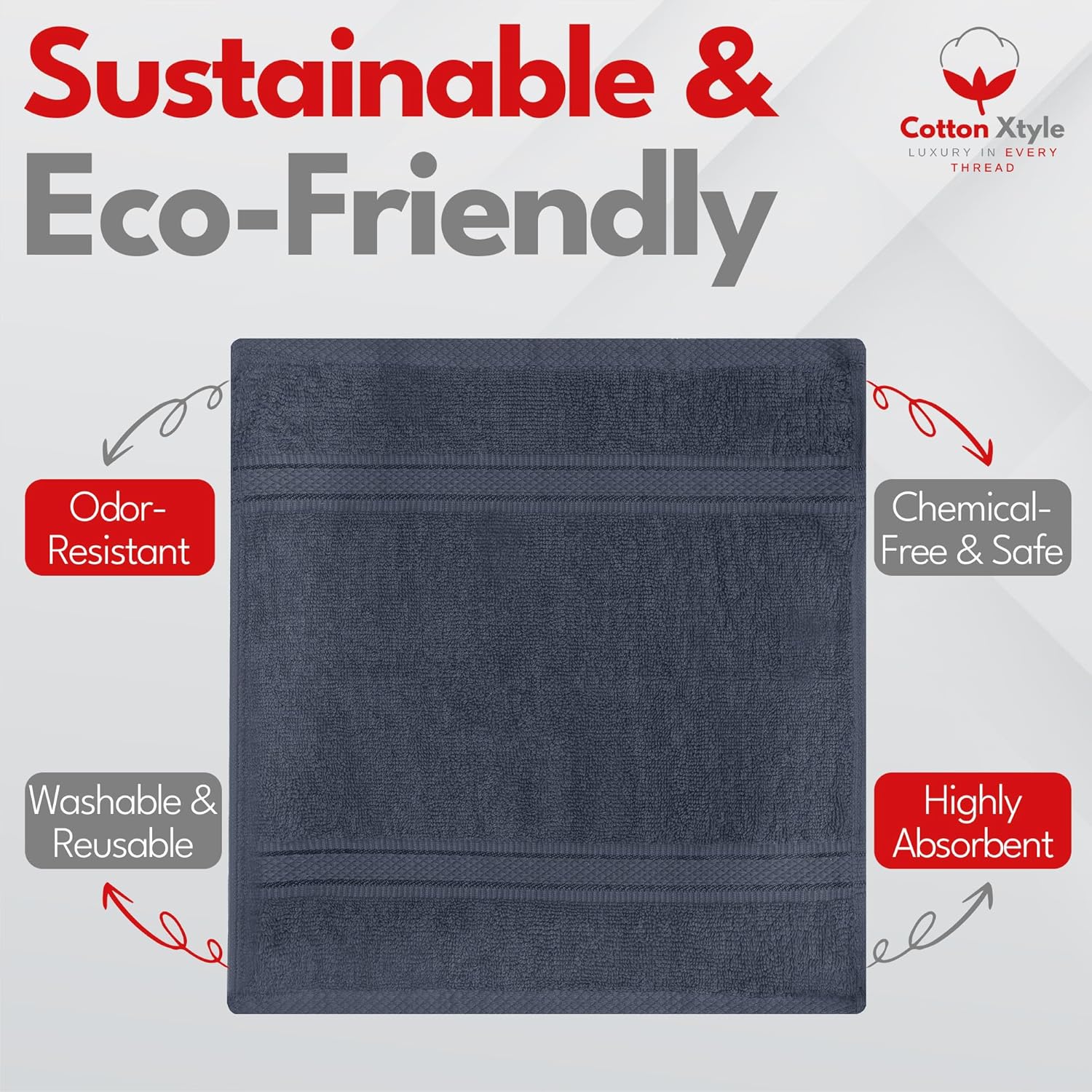 Luxury 100% Cotton Towel Set (Gray, Pack of 6)