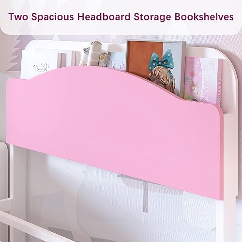 Miniatura 11 de Timy Marco de cama individual para niños con cabecera y estribo de madera, marco de cama de plataforma de metal para niños, niñas, adolescentes y