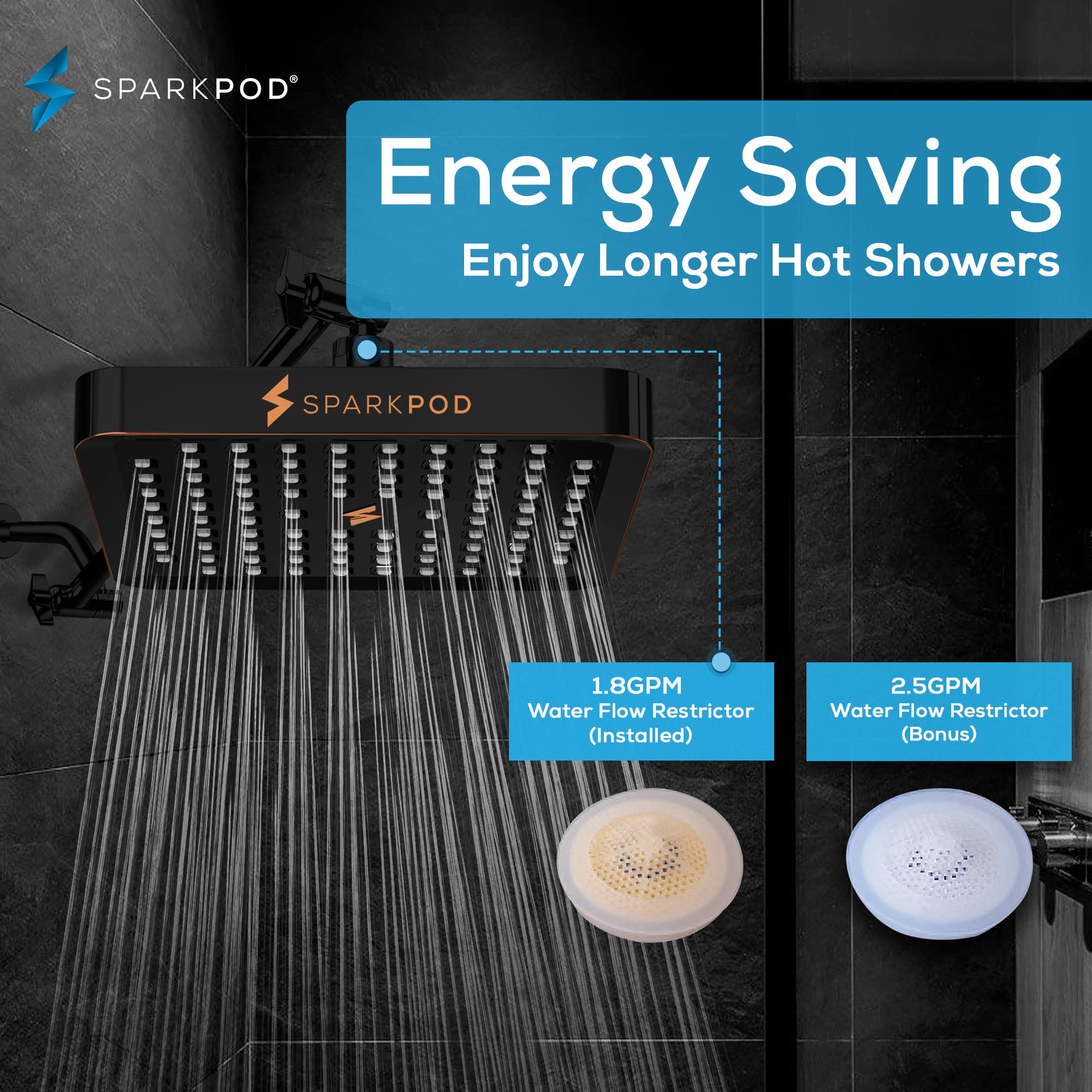SparkPod Fixed Shower Head, High Pressure Rain, Luxury Modern Look - Image 4