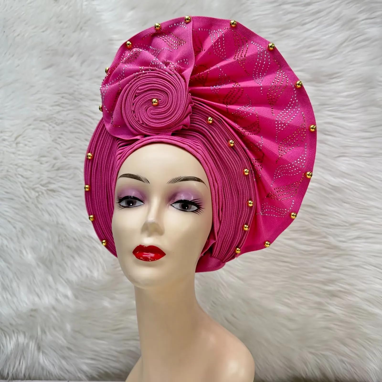 Diadema africana dorada elegante para mujer, turbante nigeriano, ala grande, para fiesta, 1 unidad por paquete