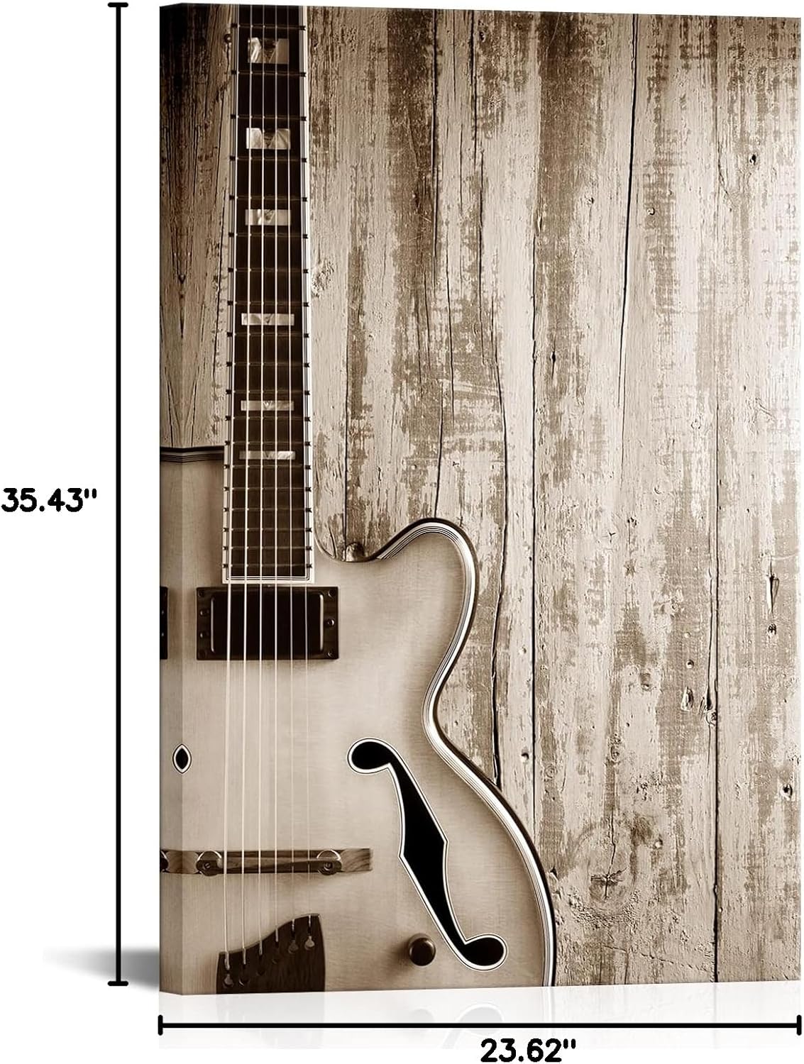 Artsbay Guitar Wall Art Music Painting Picture Home Retro Wood Decoration Vintage Canvas Artwork for Living Room Bedroom Ready to Hang 36'' x 24''