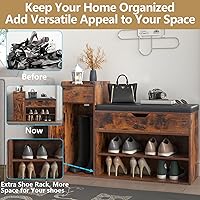 Vista 6 de Loomie Shoe Storage Bench, 2-Tier Farmhouse Entryway Bench with Lift Top Storage Box, Drawer & Soft Removable Seat Cushion, Silm Shoe Rack with Shoe