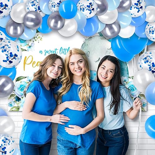 Miniatura 7 de PARTY SPOT! 94 piezas de decoración de baby shower para niño, 5 cajas de globos blancos, 70 globos de látex, decoración temática de elefante azul,