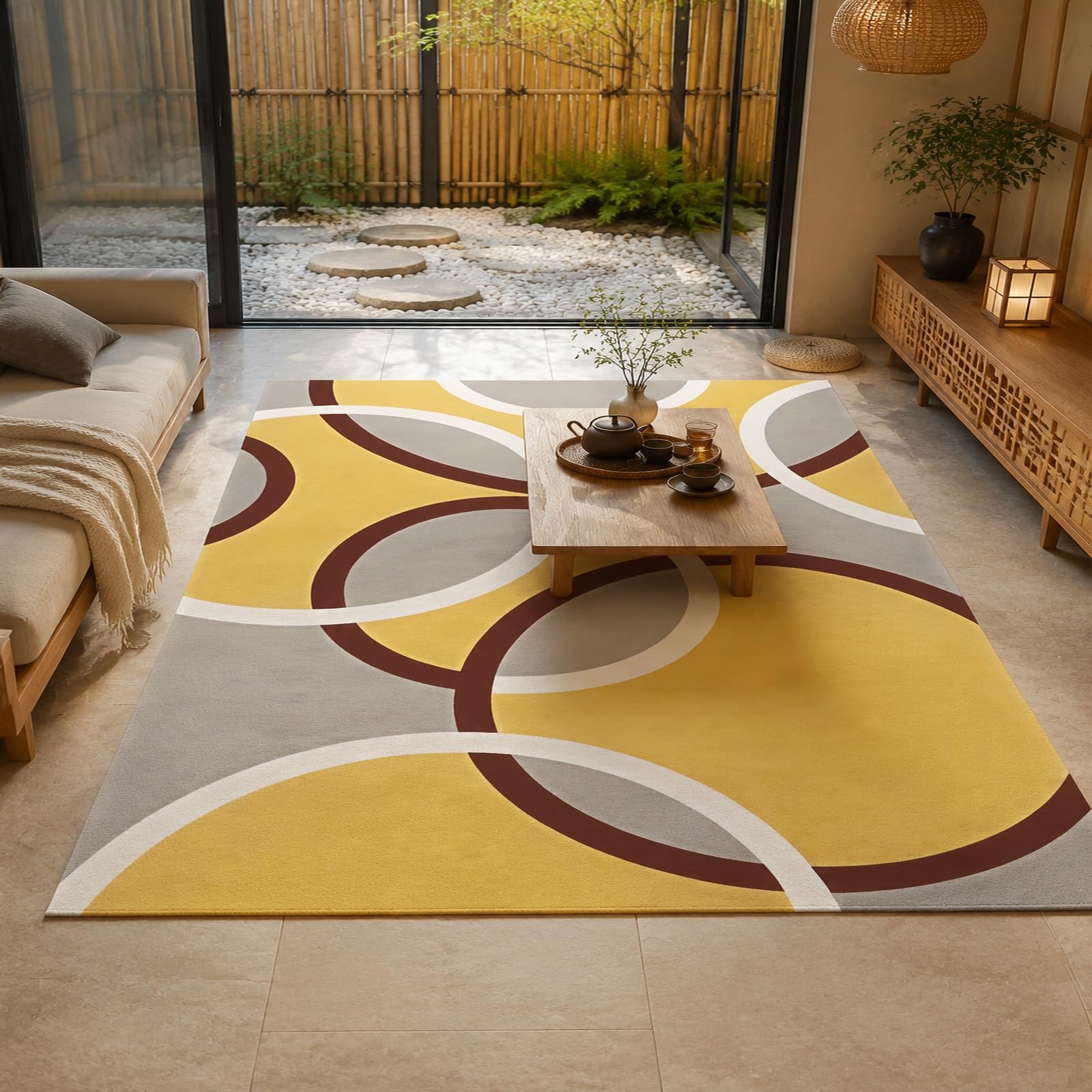 Tappeti, Rectangular 160 x 230 cm, Geometrico Moderno Giallo Grigio Bianco Marrone, Tappeto Salotto Moderno Pelo Corto Lavabile, Decorazione Casa, Antiscivolo,