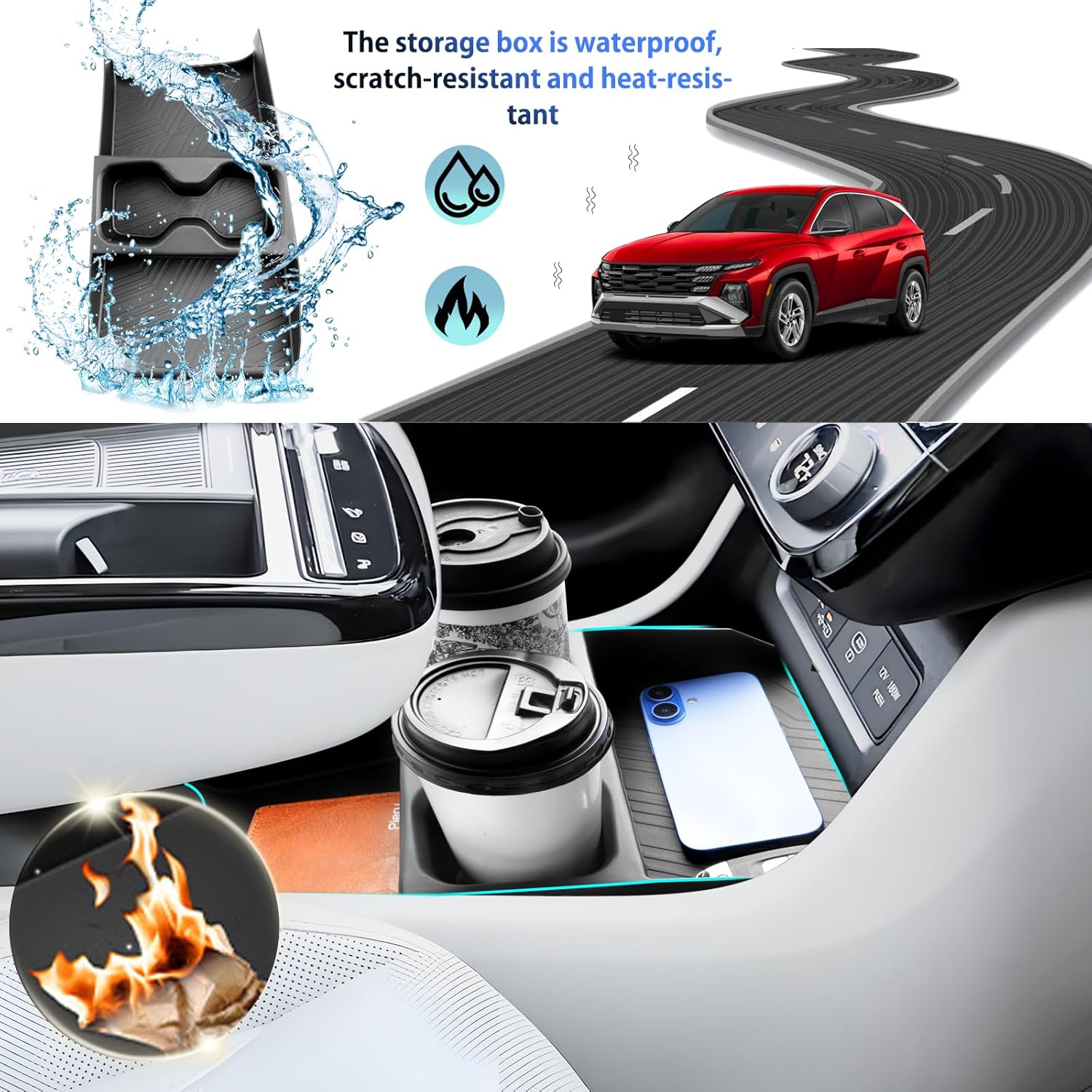 SHAOHAO for 2025 2026 Hyundai Tucson Lower Organizer for 2025 2026 Hyundai Tucson Accessories (Limited/Hybrid) Under Console Organizer Tray with Cup Holder (ONLY for Tucson with Electronic Shift)